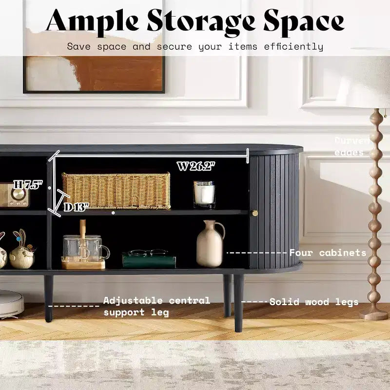 Meuble TV AMERLIFE 70 avec pieds en bois massif, console TV moderne du milieu du siècle avec porte tambour