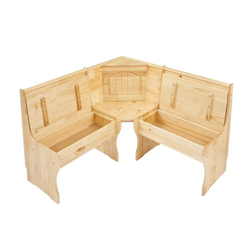 MUSEHOMEINC Frühstücksecke im traditionellen Stil, 3-teiliges Essgruppen-Set aus Massivholz mit Seitenbank und Esstisch mit verstecktem Stauraum