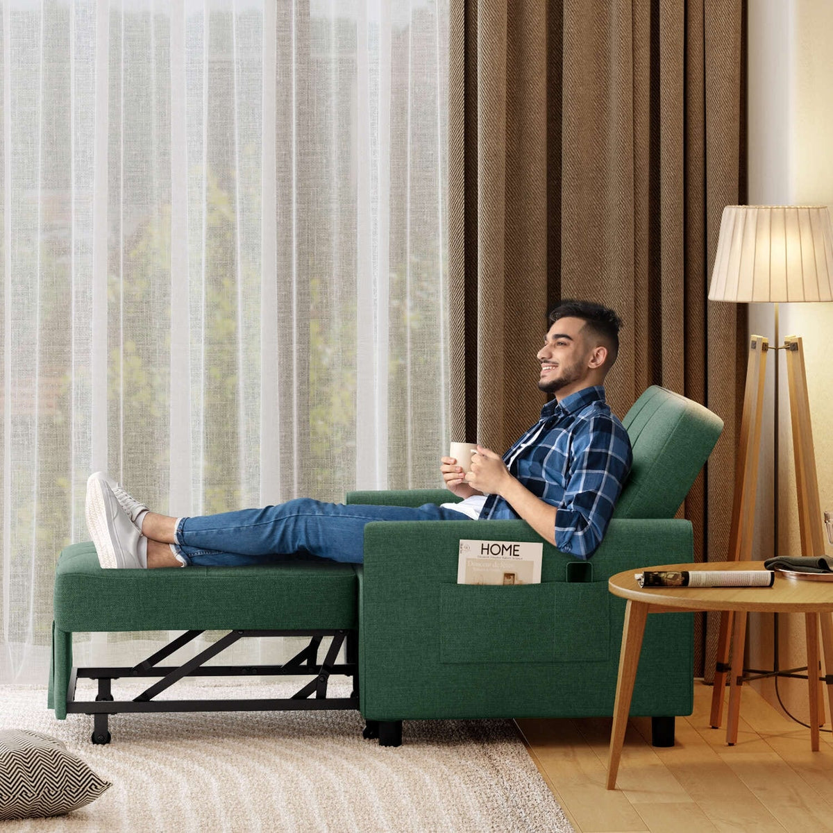 Verstelbare slaapbank 3-in-1, uitschuifbare fauteuilbank, ombouwbaar opklapbed voor de woonkamer