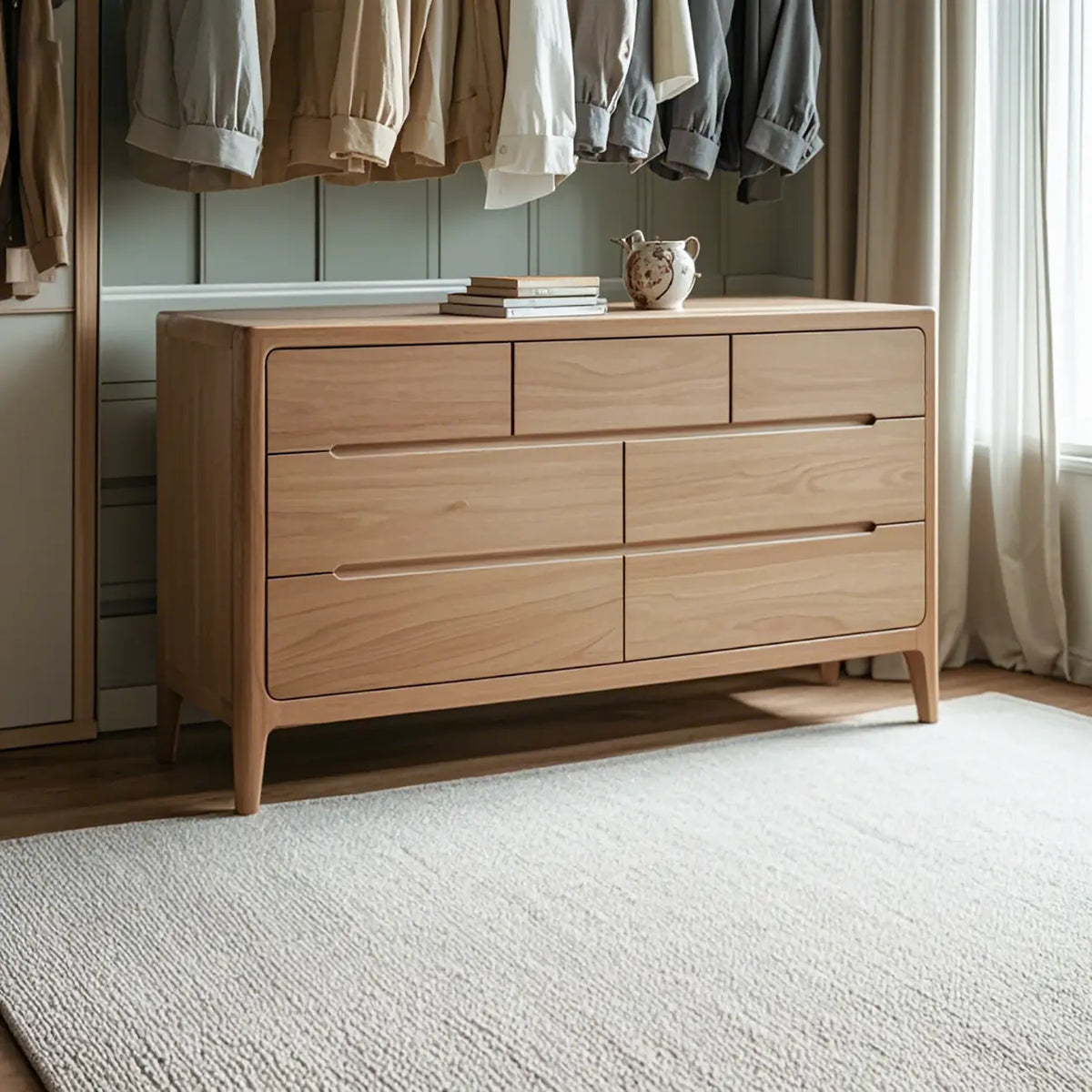 Traditionele dubbele ladekast van naturel eikenhout voor de slaapkamer