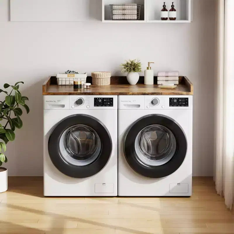 Plateau pour lave-linge et sèche-linge, avec rebord surélevé et tapis antidérapant, pour panier à linge, rangement et organisation de la buanderie