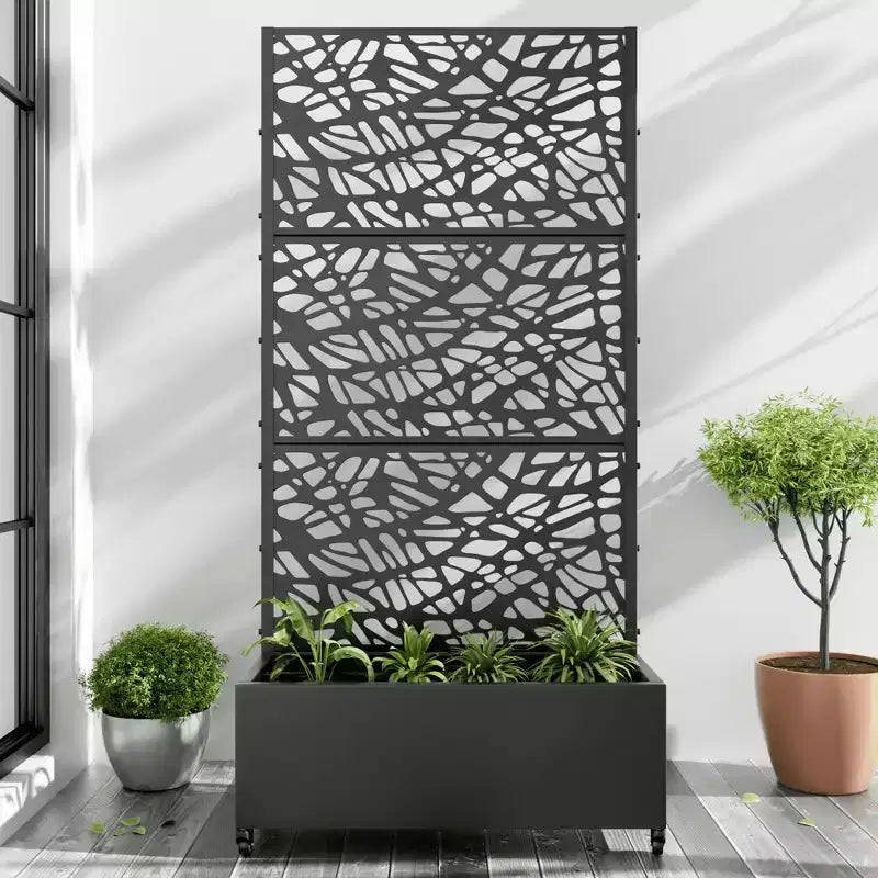 Skrzynia na rośliny MAYEERTY z kratką, żelazna, czarna, model 01, 72x47x16in, zestaw 3-częściowy