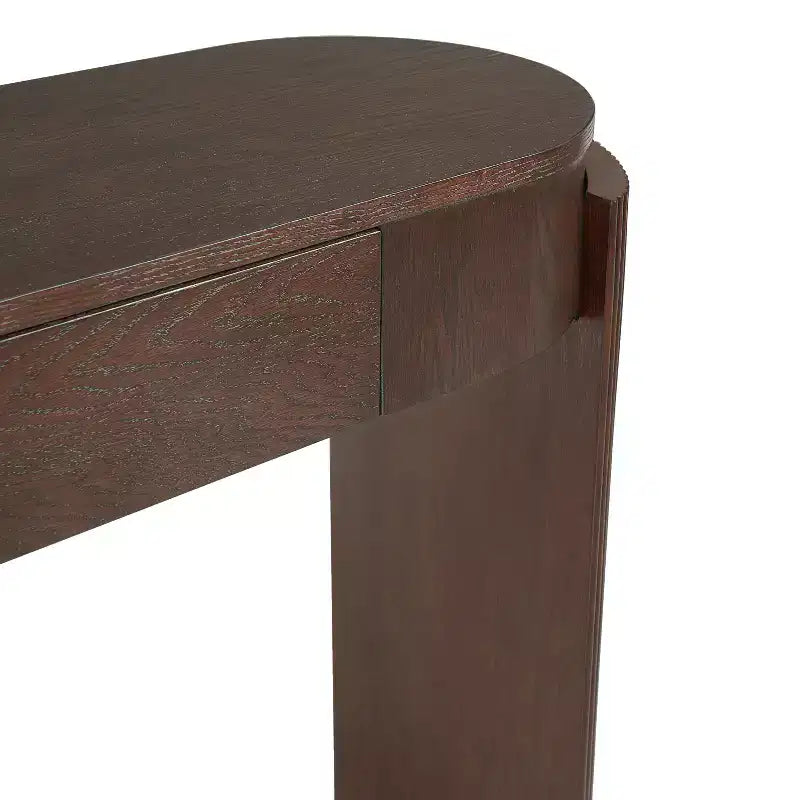 Table console moderne Merax à plateau ovale, avec pieds incurvés cannelés et deux tiroirs dissimulés