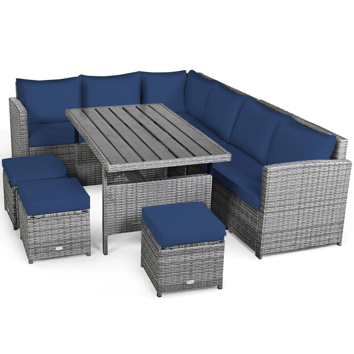 Costway 7-teiliges Ess-Set aus Polyrattan für die Terrasse mit Ecksofa und Hocker - Details ansehen