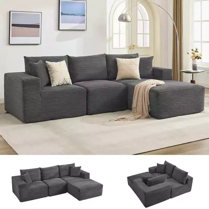 108 Modernes Sofa, 3-Sitzer-Polstersofa in L-Form mit Kissen, Sofa mit tiefer Sitzfläche, keine Montage erforderlich
