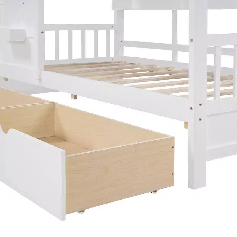 Holzhausbett in Twin-/Full-Size mit 2 Schubladen, Kinderbett mit Ablagefach - ModernLuxe