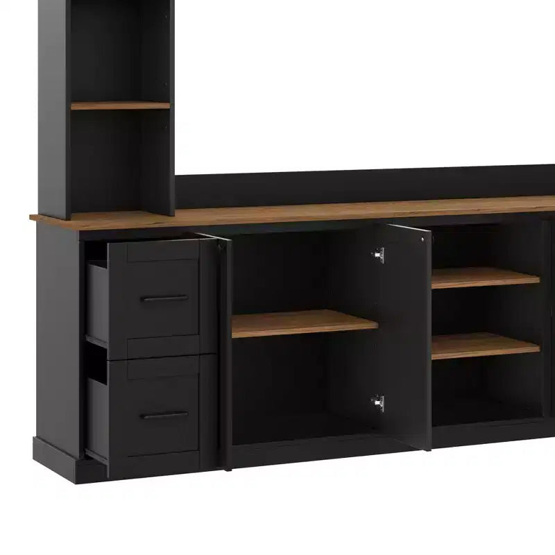 Meuble mural de divertissement de style champêtre ModernLuxe 4 en 1, compatible avec les téléviseurs jusqu'à 70, meuble TV et console multimédia avec étagères réglables et tiroirs