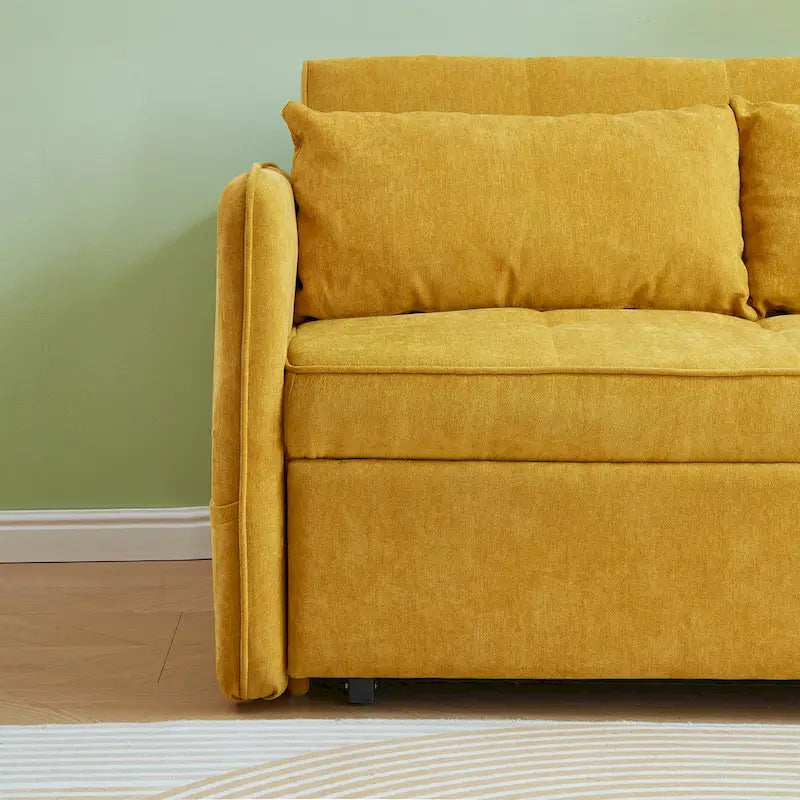 Rozkładana sofa z funkcją spania, obita żółtą tkaniną szenilową - 39.00 x 53.50 x 31.50