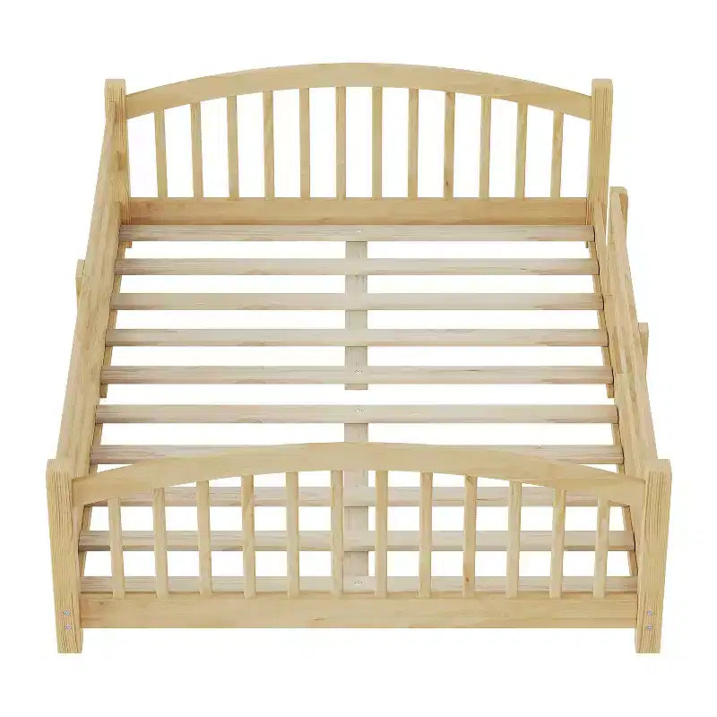 Lit Montessori bas Luxystar, taille grand lit, avec barrières de sécurité et tête de lit