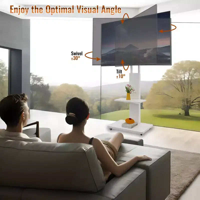 TV-Ständer für 32-75-Zoll-Fernseher, höhenverstellbarer mobiler TV-Wagen mit Schublade und Rollen fürs Wohnzimmer, Schlafzimmer und Büro -ModernLuxe
