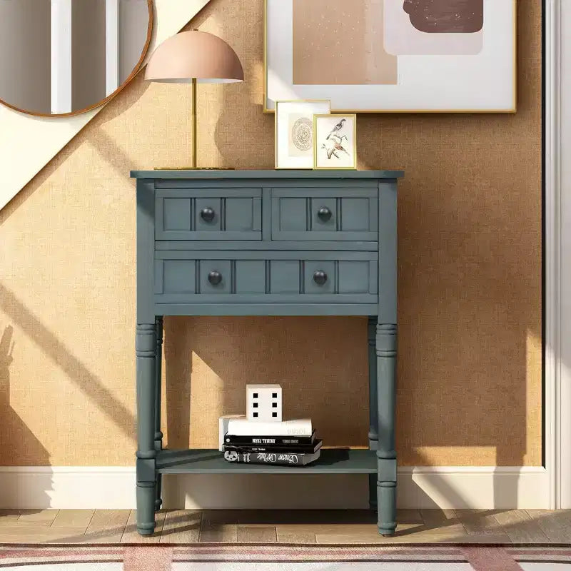 Smalle consoletafel van 23.7in met 3 lades en een plank, sidetable voor kleine ruimtes, hal of woonkamer