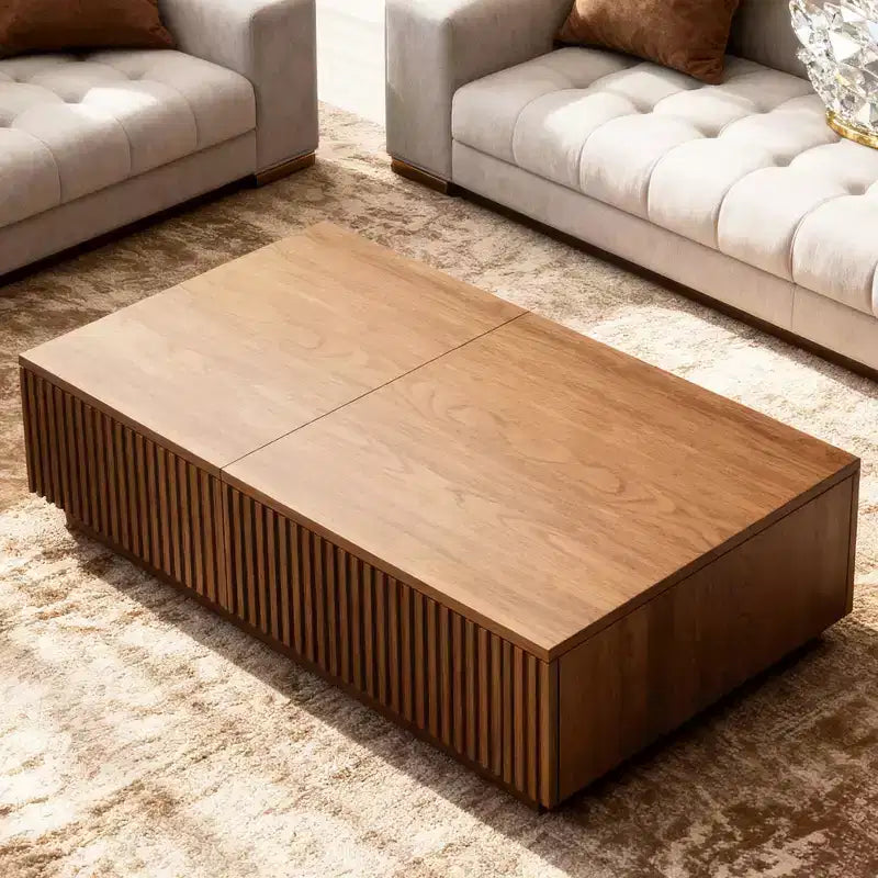 51.1 Couchtisch im Mid-Century-Modern-Stil mit höhenverstellbarer Platte, rechteckiger Wohnzimmertisch in Walnussoptik