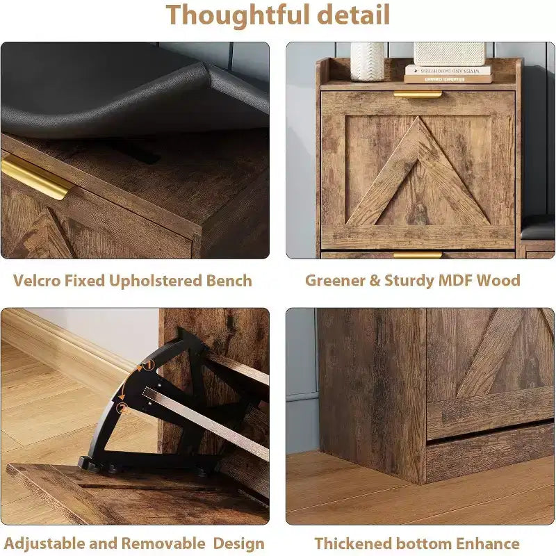 Meuble à chaussures avec banc et 4 tiroirs basculants - Rangement étroit pour entrée, pour 35-40 paires