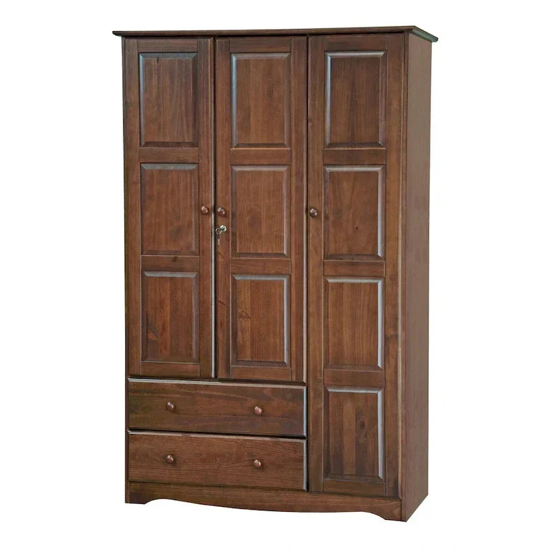 3-türiger Kleiderschrank - Weiß/Mokka/Java - Massivholz