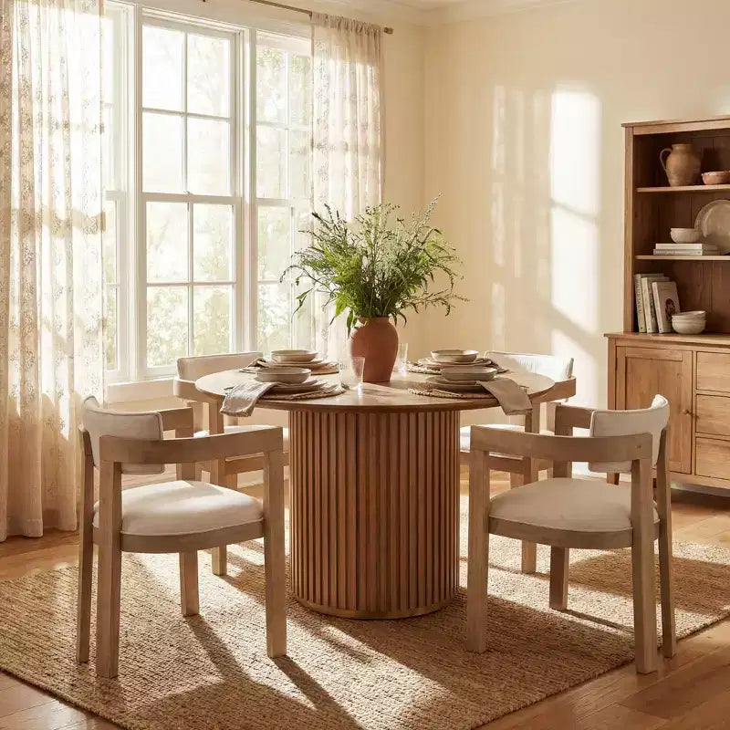 Modernes 5-teiliges rundes Esszimmer-Set von Christopher Knight Home Shankar mit Stühlen aus Kautschukholz und Polsterung