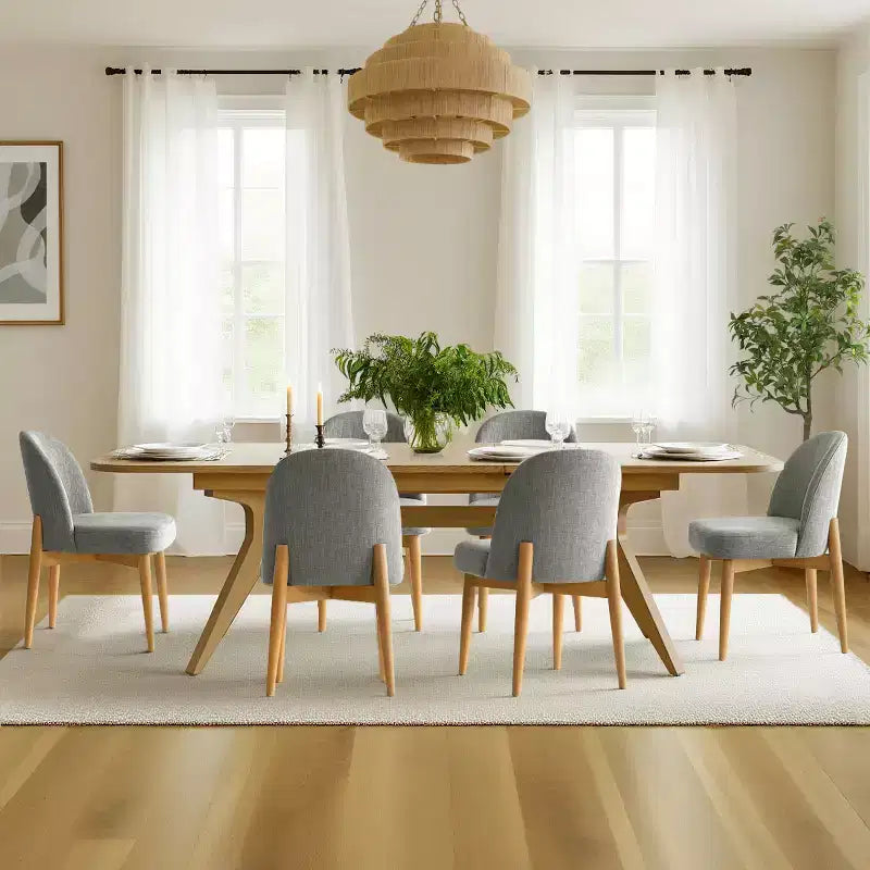 Ensemble de salle à manger de 7 pièces, table à tréteaux extensible de 78-96 avec chaises rembourrées à pieds en bois massif-Panipeachy