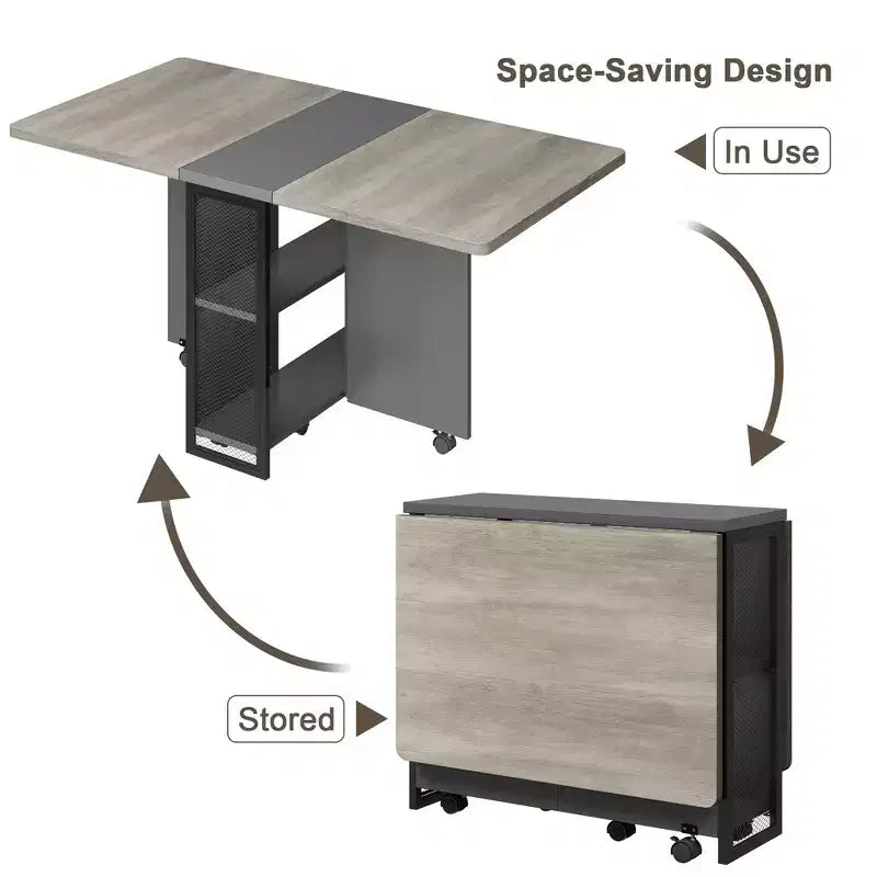 Klapptisch für die Küche, platzsparender Esstisch, ausziehbarer Küchentisch mit Klappplatten und 6 Rollen für kleine Räume