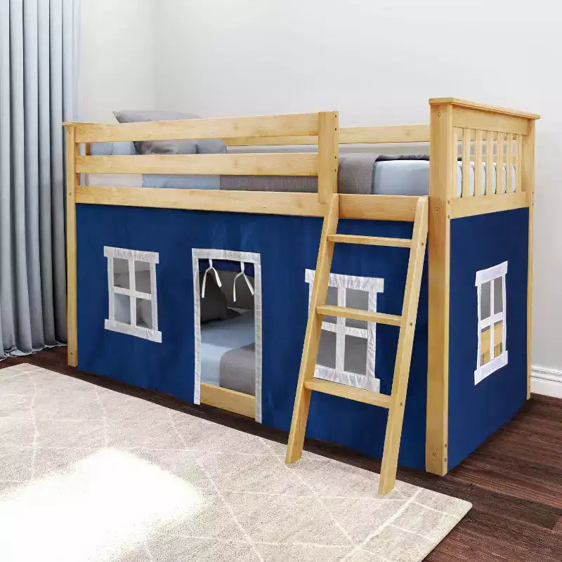 Łóżko piętrowe Max & Lily Twin over Twin z zasłonami i niskim dolnym łóżkiem