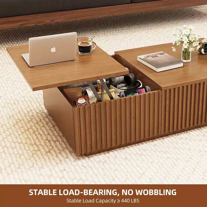 51.1 Couchtisch im Mid-Century-Modern-Stil mit höhenverstellbarer Platte, rechteckiger Wohnzimmertisch in Walnussoptik
